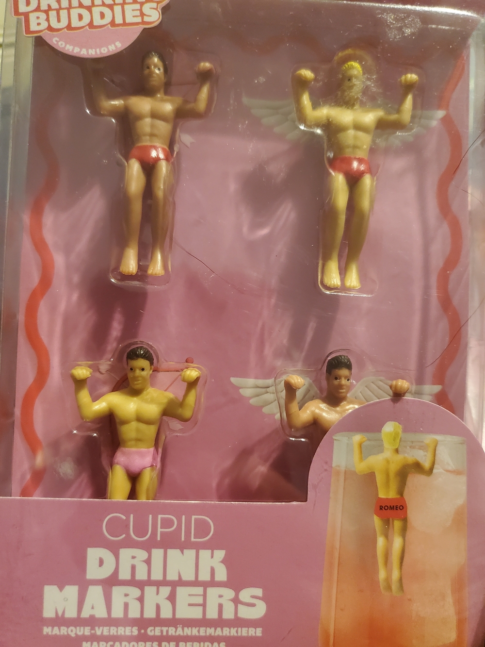 Cupid Drink Markers — Men Swim Figurine Set in Pink and Red